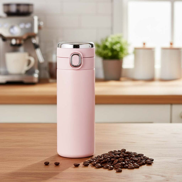Termo puodelis su snapeliu ir LED ekranu, 350 ml, rožinis N114
