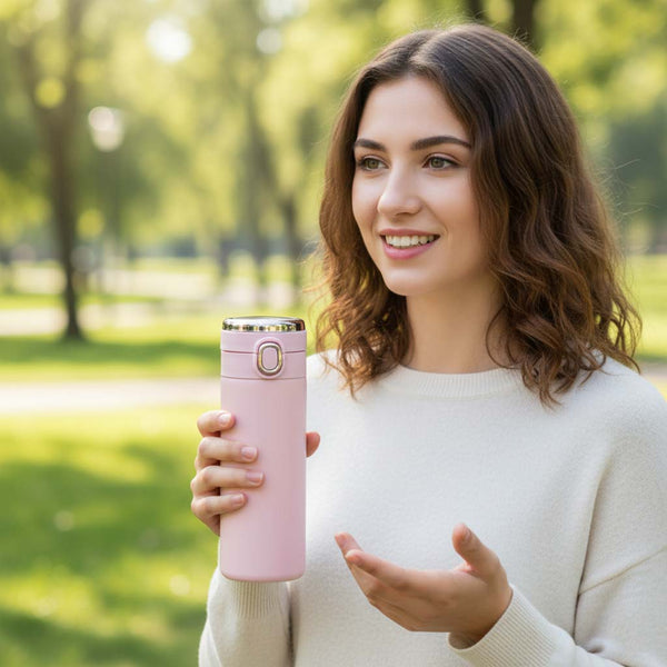 Termo puodelis su snapeliu ir LED ekranu, 350 ml, rožinis N114