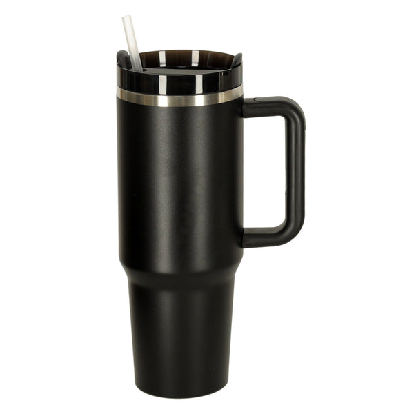 Termo puodelis su šiaudeliu ir rankena, 1200 ml, juodas N79