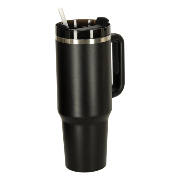 Termo puodelis su šiaudeliu ir rankena, 1200 ml, juodas N79
