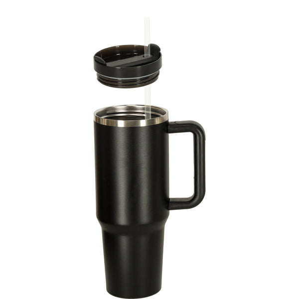 Termo puodelis su šiaudeliu ir rankena, 1200 ml, juodas N79