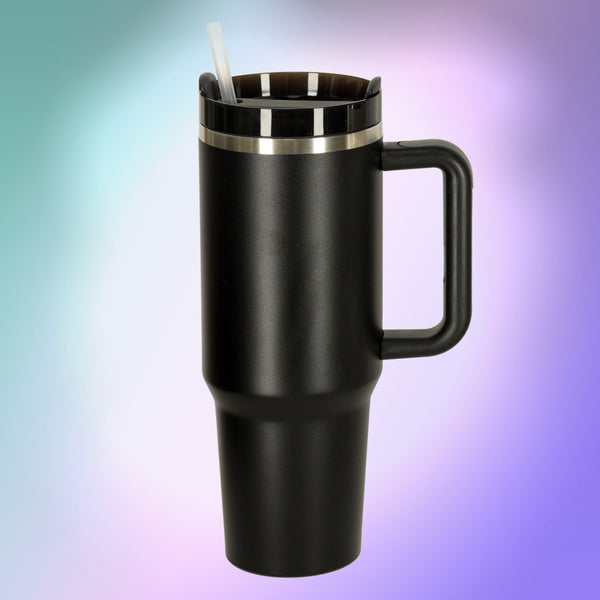 Termo puodelis su šiaudeliu ir rankena, 1200 ml, juodas N79