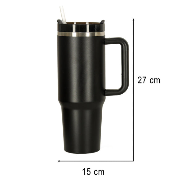 Termo puodelis su šiaudeliu ir rankena, 1200 ml, juodas N79