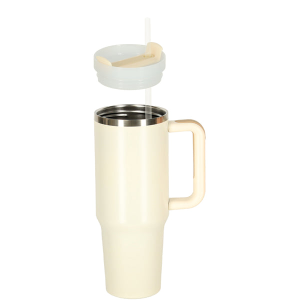 Termo puodelis su šiaudeliu ir rankena, 1200 ml, kreminis N92