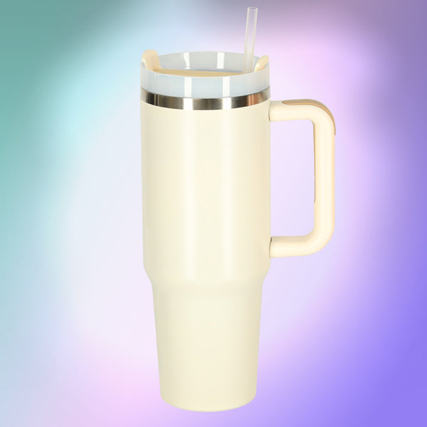Termo puodelis su šiaudeliu ir rankena, 1200 ml, kreminis N92