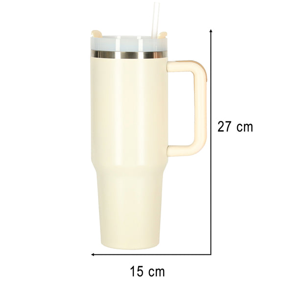 Termo puodelis su šiaudeliu ir rankena, 1200 ml, kreminis N92