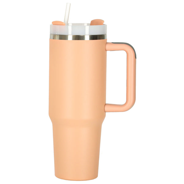 Termo puodelis su šiaudeliu ir rankena, 1200 ml, pudrinė rožinė N99