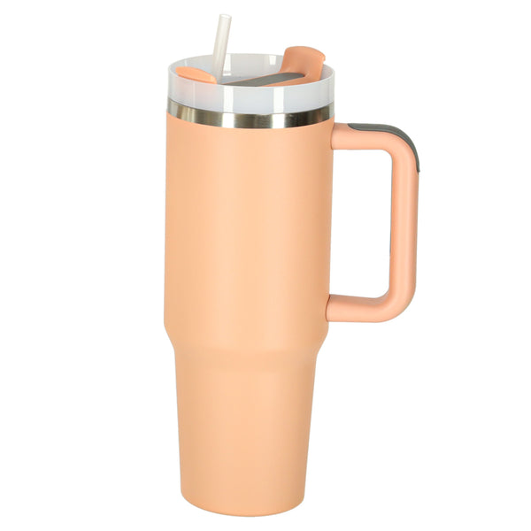 Termo puodelis su šiaudeliu ir rankena, 1200 ml, pudrinė rožinė N99