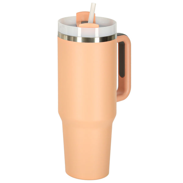 Termo puodelis su šiaudeliu ir rankena, 1200 ml, pudrinė rožinė N99