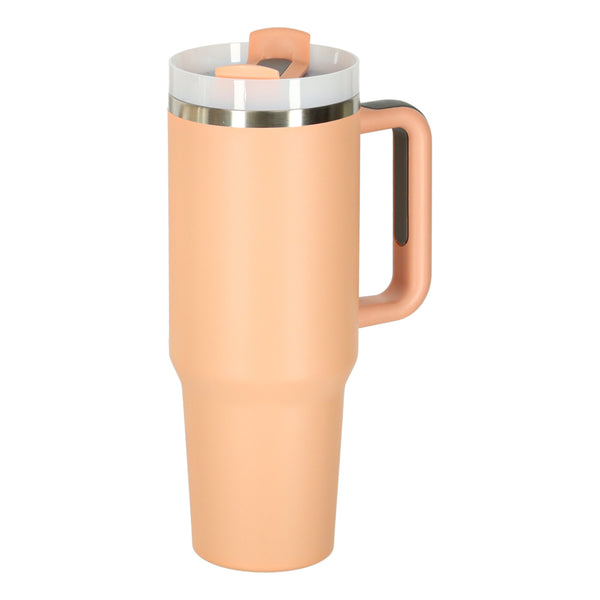 Termo puodelis su šiaudeliu ir rankena, 1200 ml, pudrinė rožinė N99