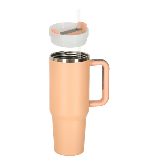 Termo puodelis su šiaudeliu ir rankena, 1200 ml, pudrinė rožinė N99
