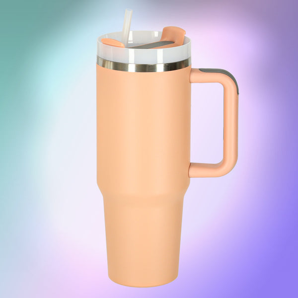 Termo puodelis su šiaudeliu ir rankena, 1200 ml, pudrinė rožinė N99