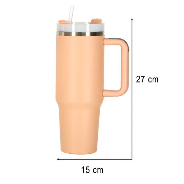 Termo puodelis su šiaudeliu ir rankena, 1200 ml, pudrinė rožinė N99