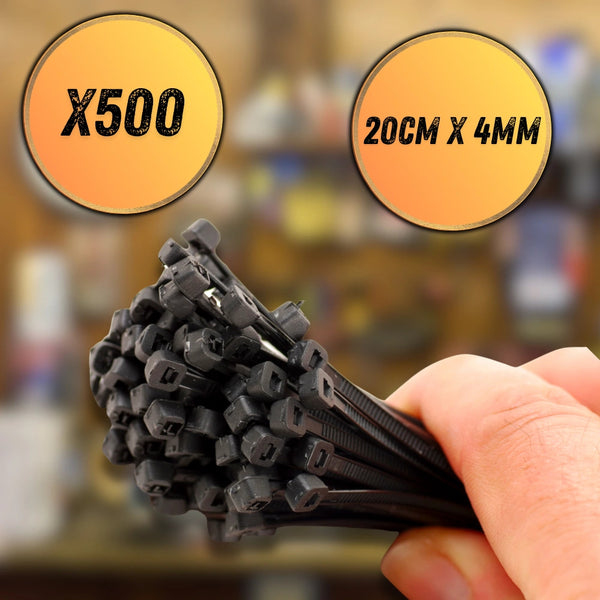 Kabelių tvirtinimo dirželiai juodi 200x4 mm, 500 vnt. A43