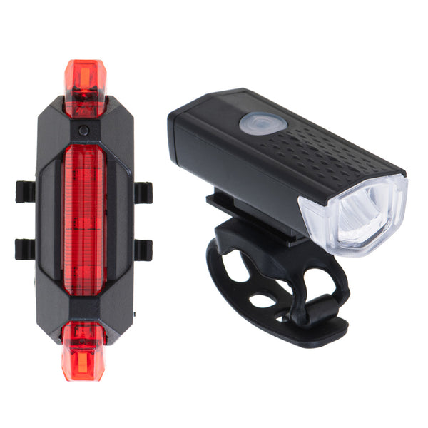 LED dviračio žibintų rinkinys RALLEX (priekis ir galas), įkraunamas per USB, tvirtinamas ant vairo O12