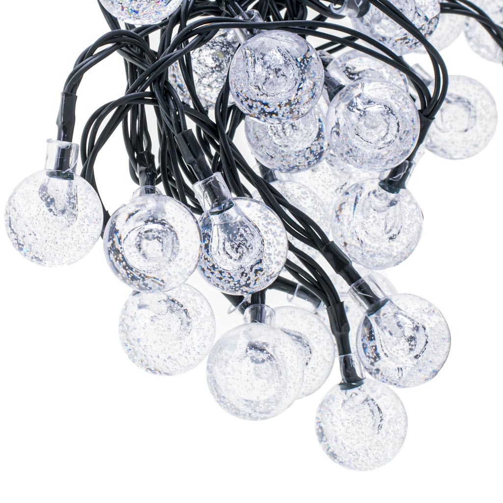 Saulės energija įkraunama sodo girlianda „Kamuoliukai“ 7 m, 50 LED, šaltai balta N12