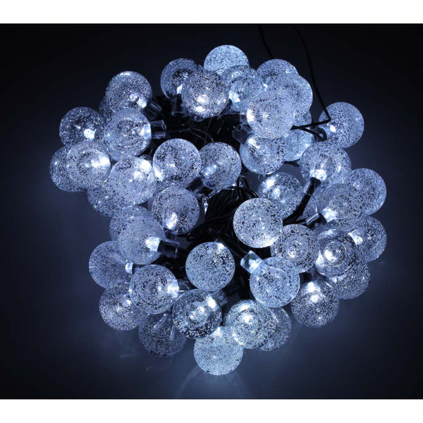 Saulės energija įkraunama sodo girlianda „Kamuoliukai“ 7 m, 50 LED, šaltai balta N12