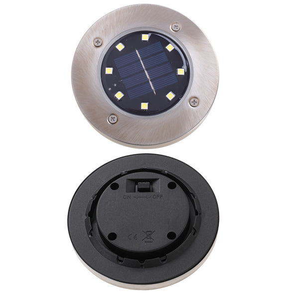 Saulės energija įkraunami įsmeigiami į žemę sodo šviestuvai su sutemų jutikliu, 8 LED, 4 vnt., šiltai balti