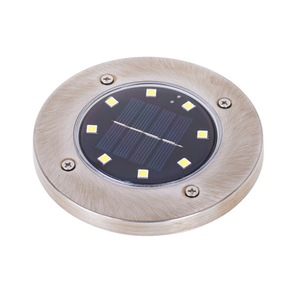 Saulės energija įkraunami įsmeigiami į žemę sodo šviestuvai su sutemų jutikliu, 8 LED, 4 vnt., šiltai balti