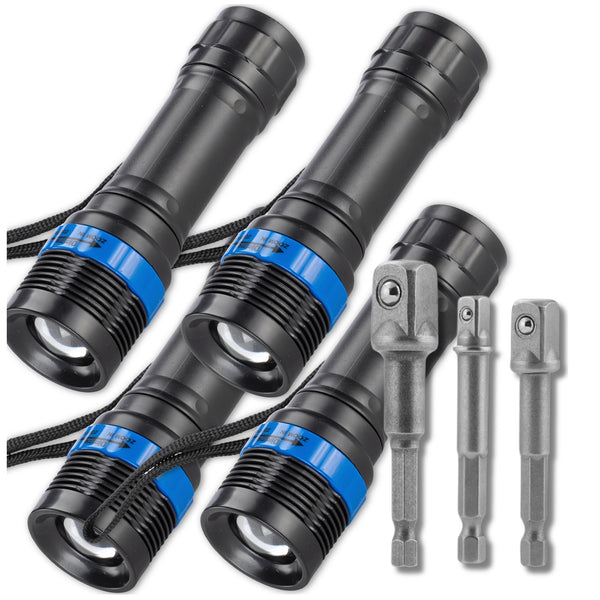 LED taktiniai žibintuvėliai x4 + antgalių adapteriai x3 Z6