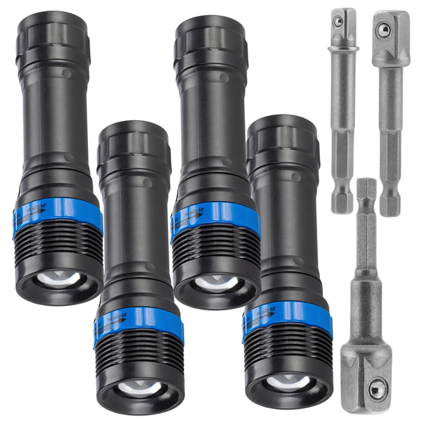 LED taktiniai žibintuvėliai x4 + antgalių adapteriai x3 Z6