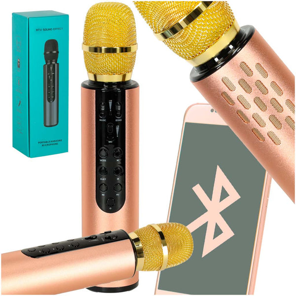 Belaidis karaoke mikrofonas vaikams su „Bluetooth“ garsiakalbiu, 2000 mAh, SD kortelė, USB, auksinis M20