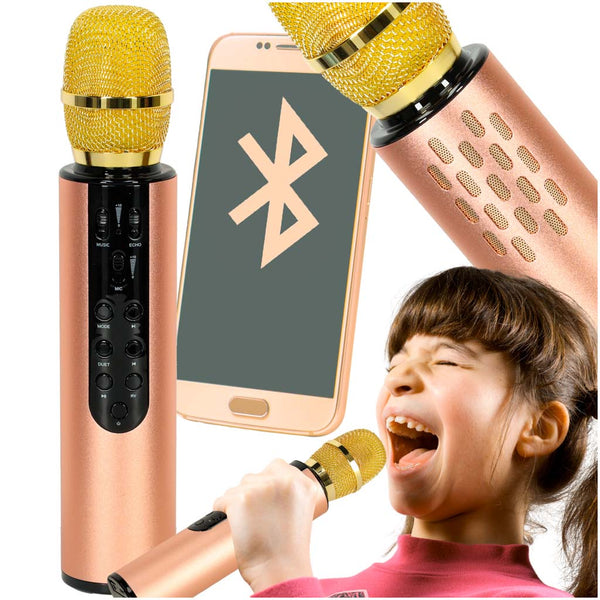 Belaidis karaoke mikrofonas vaikams su „Bluetooth“ garsiakalbiu, 2000 mAh, SD kortelė, USB, auksinis M20