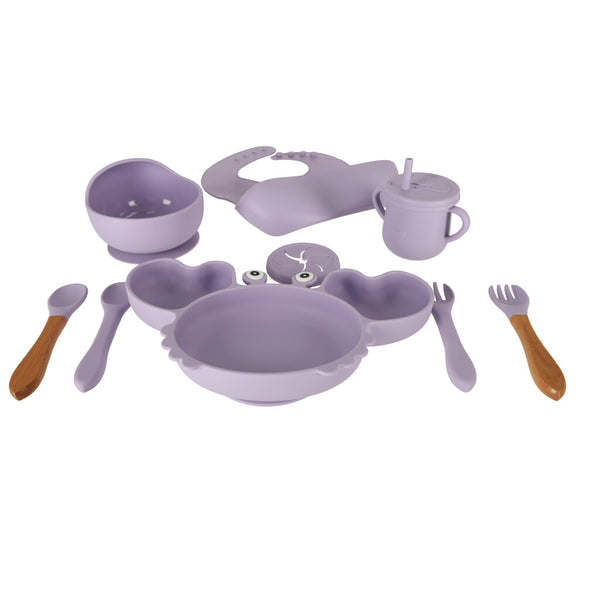 Silikoninių indų rinkinys kūdikiams „Krabas“, 9 dalys, violetinis N38