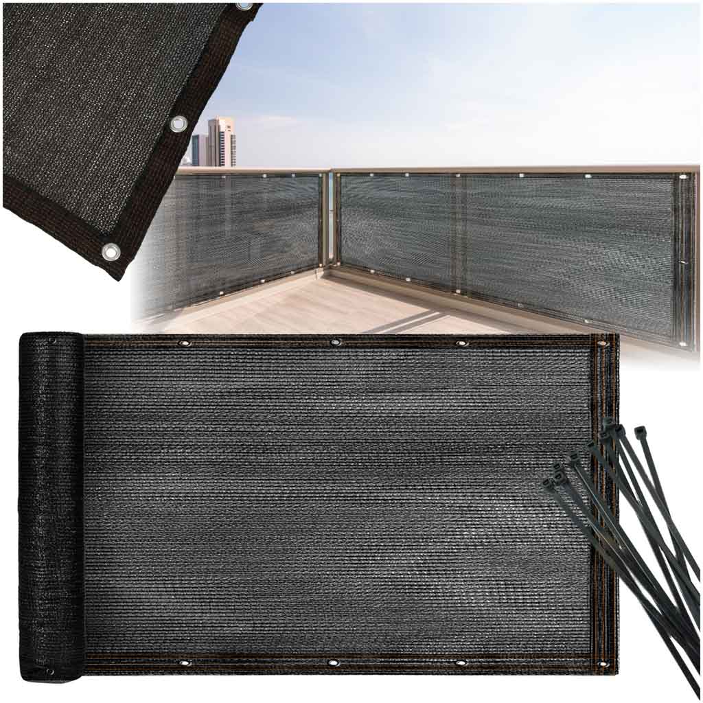 Balkono uždanga LUARO – maskuojantis šešėliavimo tinklas 150 g/m² 105×700 cm, UV + tvirtinimo dirželiai I17