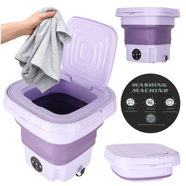 Mini nešiojama sulankstoma automatinė turistinė skalbyklė 8 l, violetinė