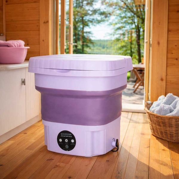 Mini nešiojama sulankstoma automatinė turistinė skalbyklė 8 l, violetinė