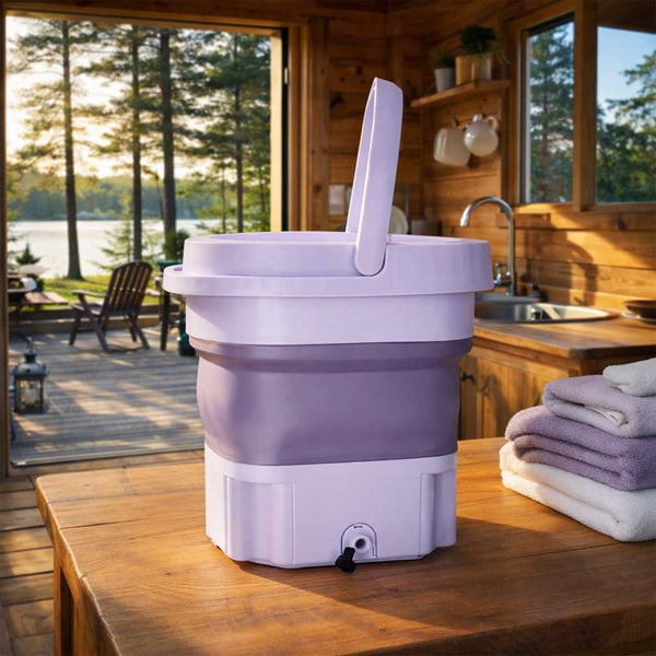 Mini nešiojama sulankstoma automatinė turistinė skalbyklė 8 l, violetinė