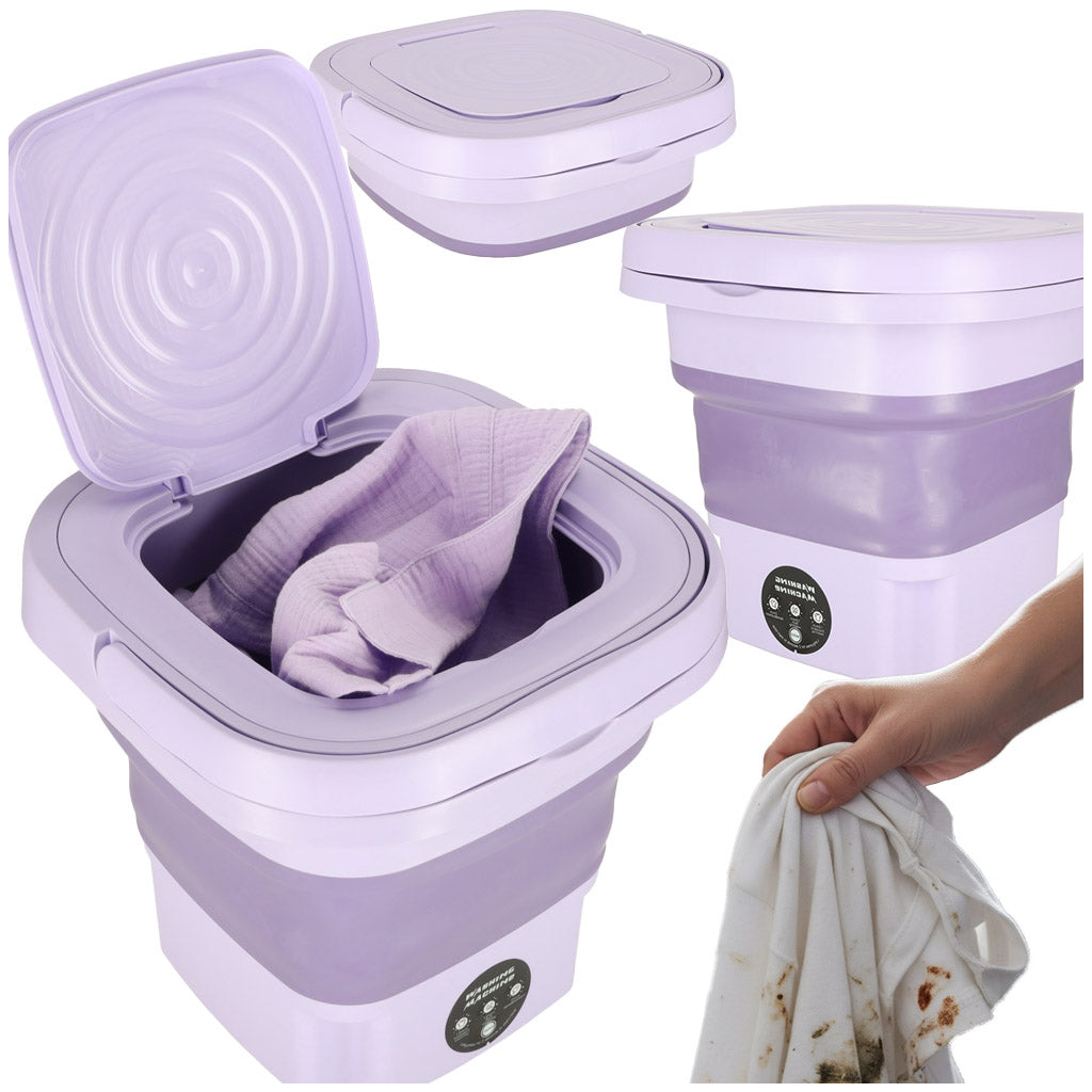 Automatinė turistinė mini sulenkstoma nešiojama skalbyklė 8 l, violetinė M16