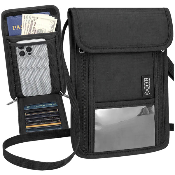 Juoda RFID paso dėklinė rankinė per petį E60