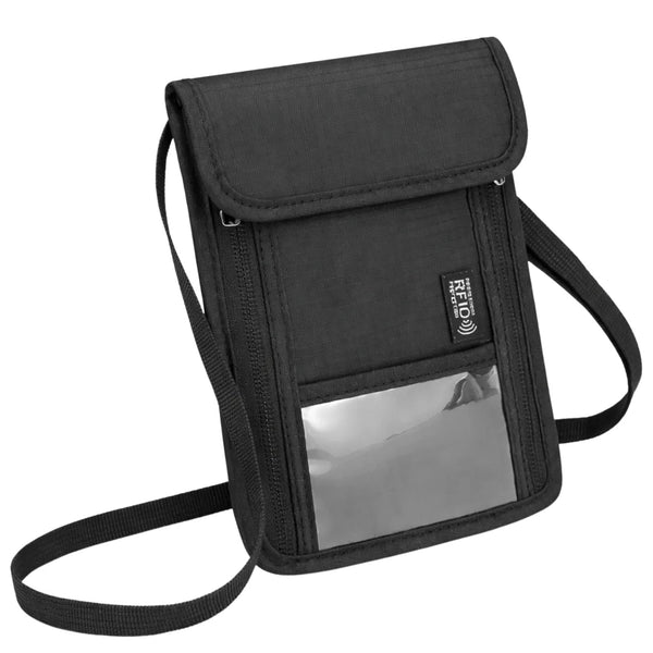 Juoda RFID paso dėklinė rankinė per petį E60
