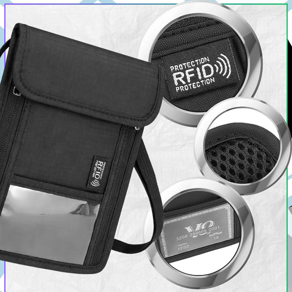 Juoda RFID paso dėklinė rankinė per petį E60