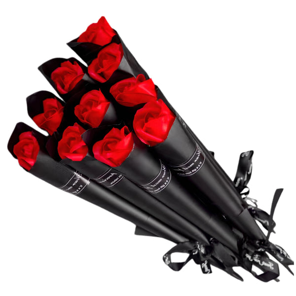 Muilinių rožių puokštė raudona-juoda 28 cm E174
