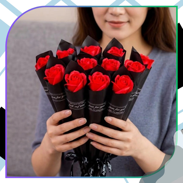 Muilinių rožių puokštė raudona-juoda 28 cm E174