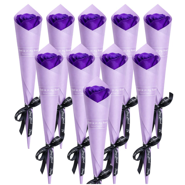 Muilinių rožių puokštė violetinė, 10 vnt., 28 cm E175