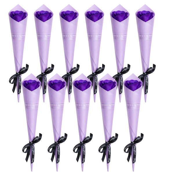 Muilinių rožių puokštė violetinė, 10 vnt., 28 cm E175