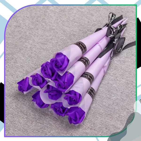 Muilinių rožių puokštė violetinė, 10 vnt., 28 cm E175