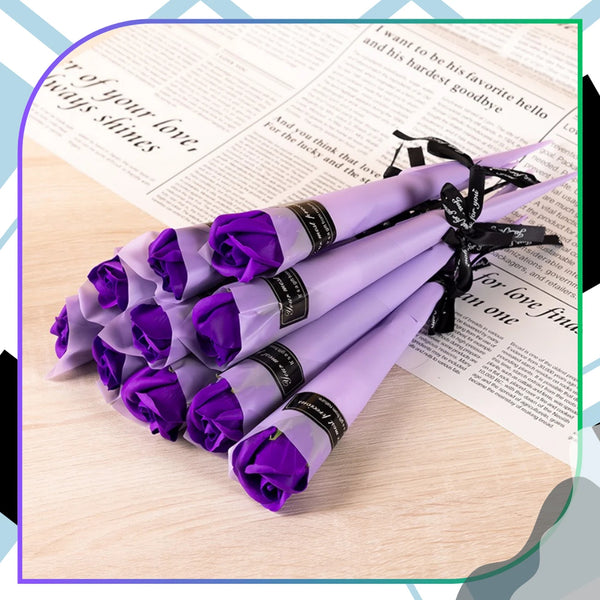 Muilinių rožių puokštė violetinė, 10 vnt., 28 cm E175