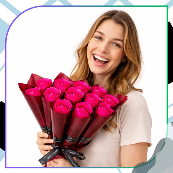 Rožinis muilinių rožių buketas 10 vnt., 28 cm E176