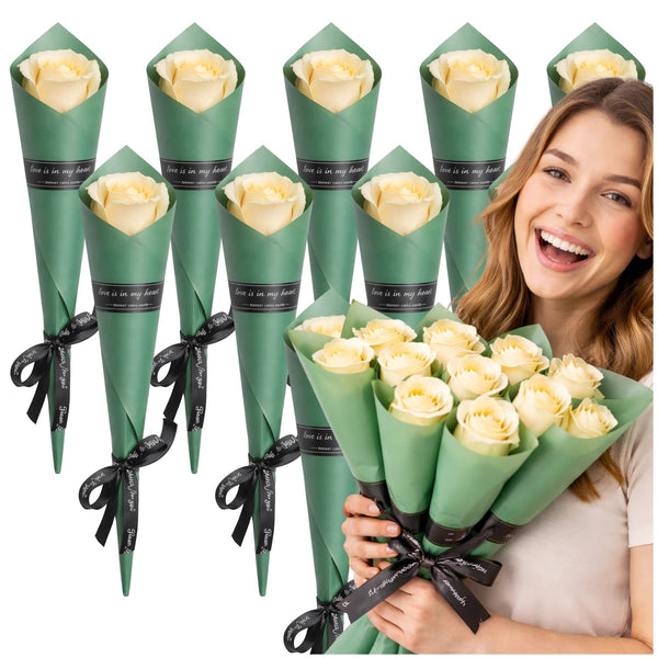 Kreminės muilo rožės, 10 vnt., 28 cm puokštė E177