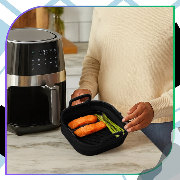 Silikoninis Air Fryer įdėklas juodas su separatoriumi H152