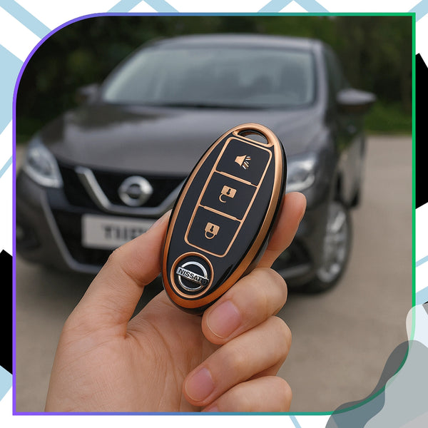 Silikoninis raktelio dėklas juodai auksinis Nissan A129