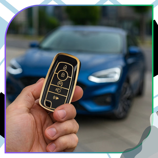 Silikoninis raktelio dėklas juodai auksinis Ford A126
