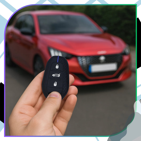 Silikoninis raktelio dėklas juodai mėlynas Peugeot A125