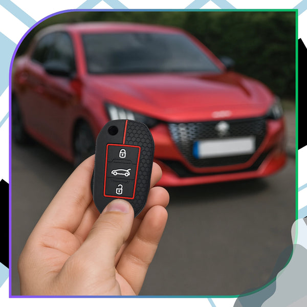 Silikoninis raktelio dėklas juodai raudonas Peugeot/Citroen A123