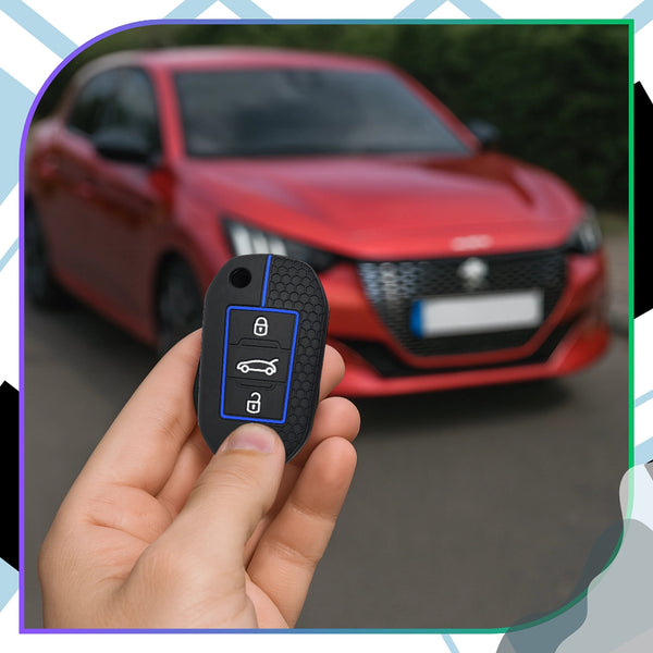 Silikoninis raktelio dėklas juodai mėlynas Peugeot A122